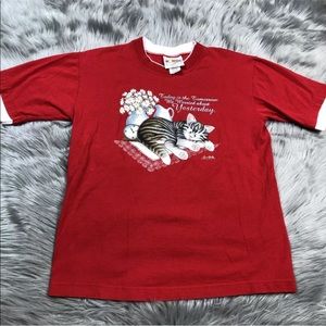 Vintage Morning Sun Red White Kitty Cat T Shirt